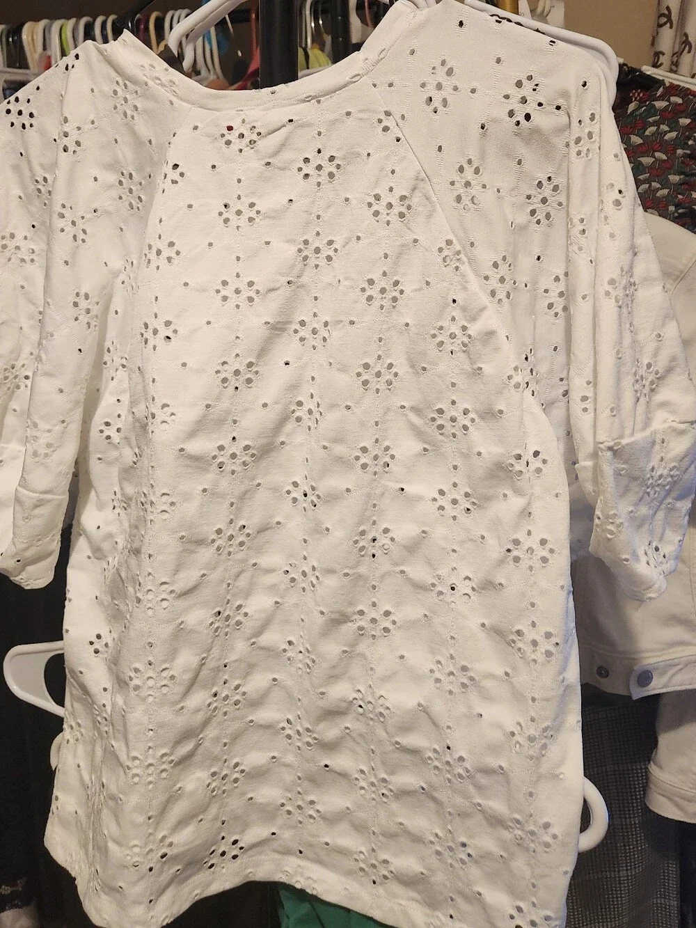 NWT Zara SIZE MEDIUM White Eyelet Puff Sleeve Top